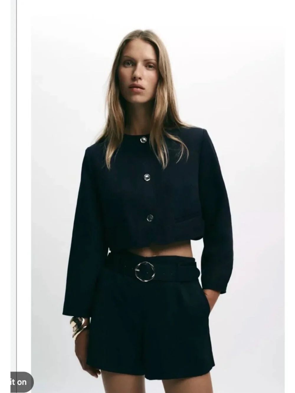 Zara Womens Blazer Jacket XS Navy Blue Cropped Button Front 8372/280 NWT